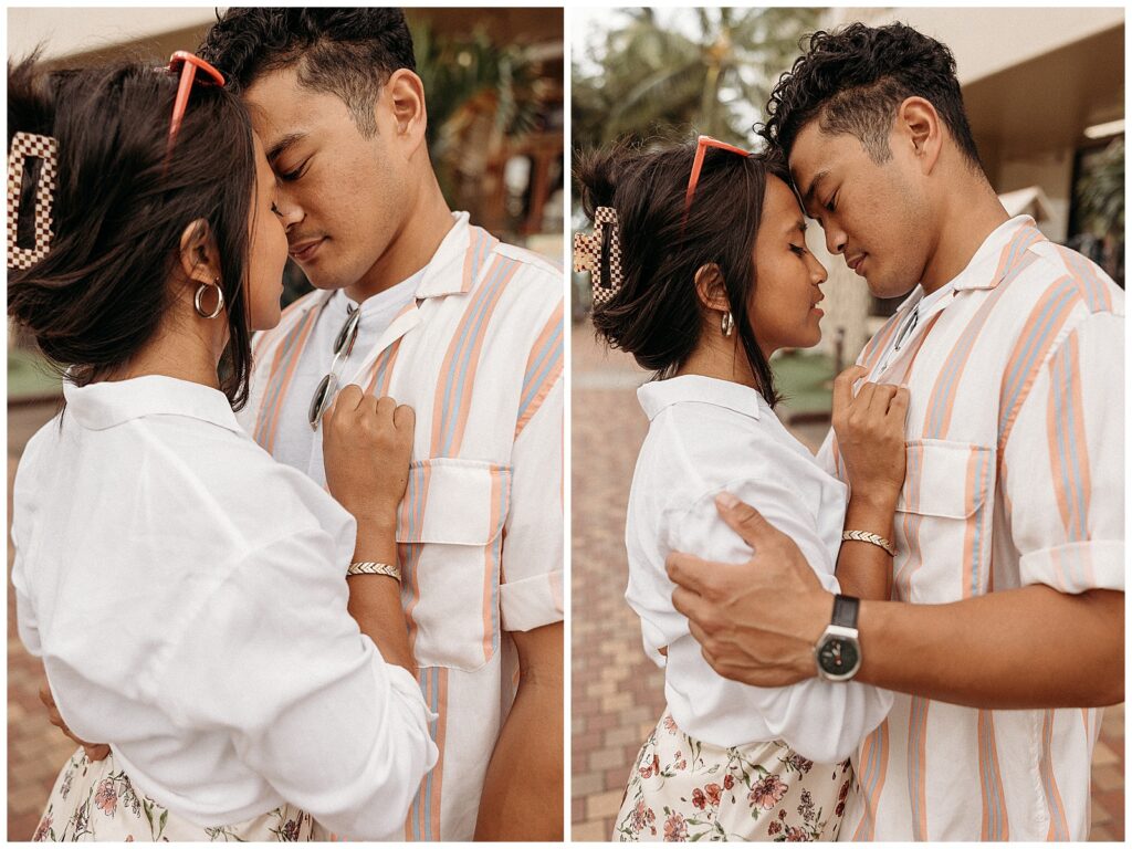 Couple putting their foreheads together while closing eyes